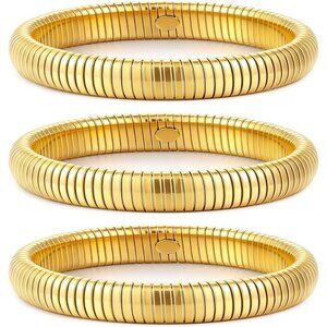 Set of 3 Gold Bangles for Women - 24K Gold Plated Stretch & Chunky Bracelets